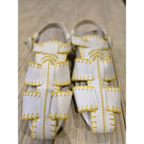 Farm Rio Women's White Slingback Sandals Palm Tree Whipstitch Casual Size 8 - Picture 3 of 11